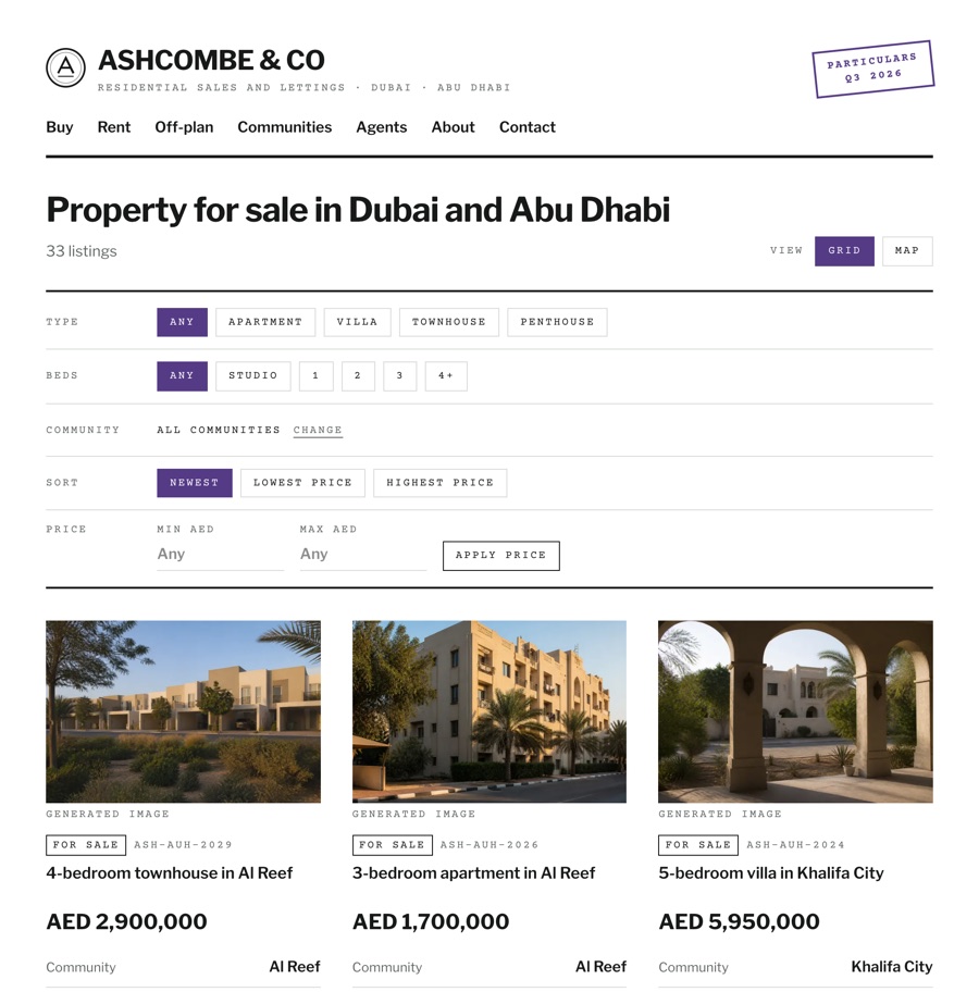 Screenshot of the Ashcombe & Co site