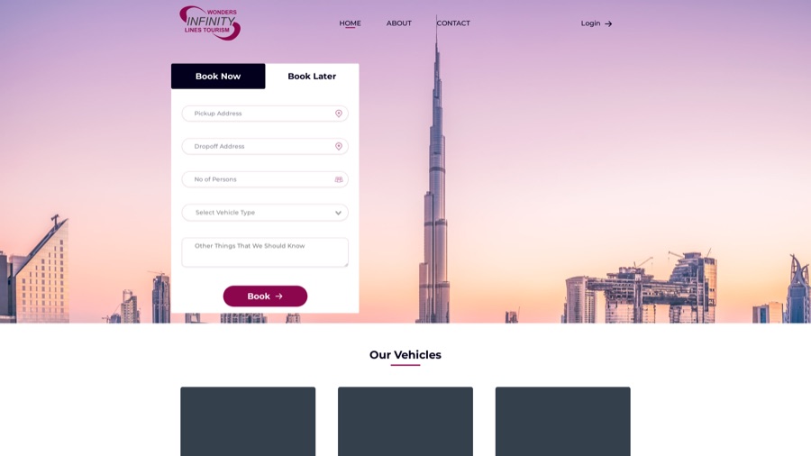 Screenshot of the Infinity Wonders Lines Tourism site