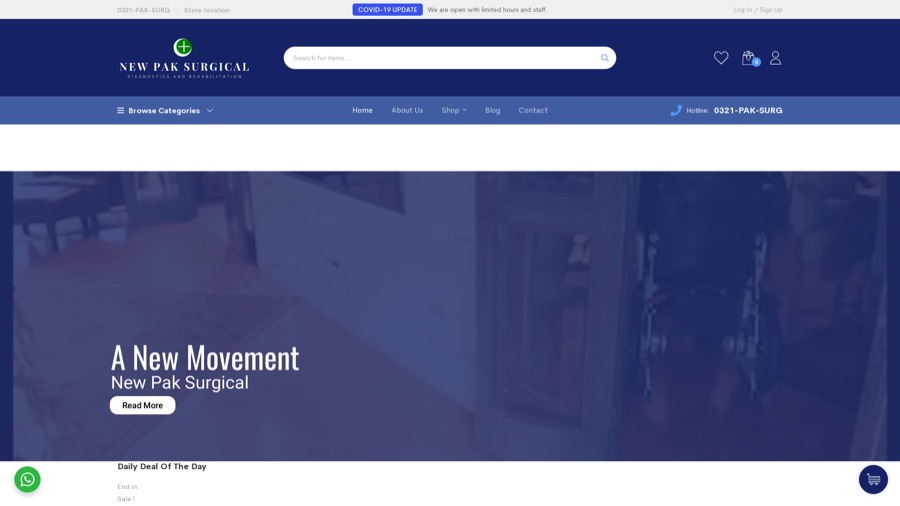 Screenshot of the New Pak Surgical site